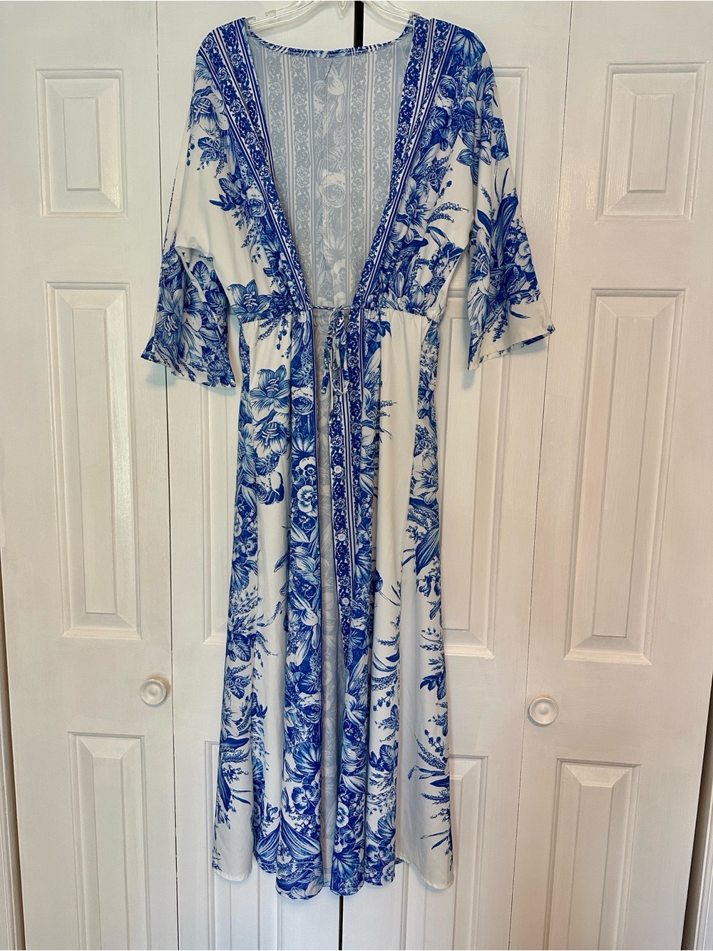 Women’s Blue & White Floral Beach Cover Up or Maxi Dress